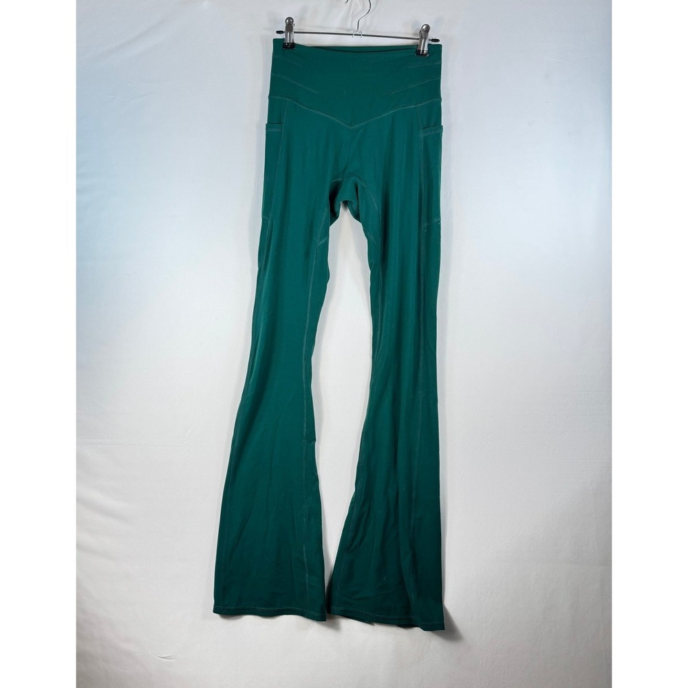 Free People FP Movement High Rise Slit Flare Leggings Green XS Pockets